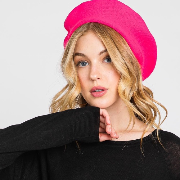 Neon Stretchy Solid French Beret Hat - Picture 6 of 13